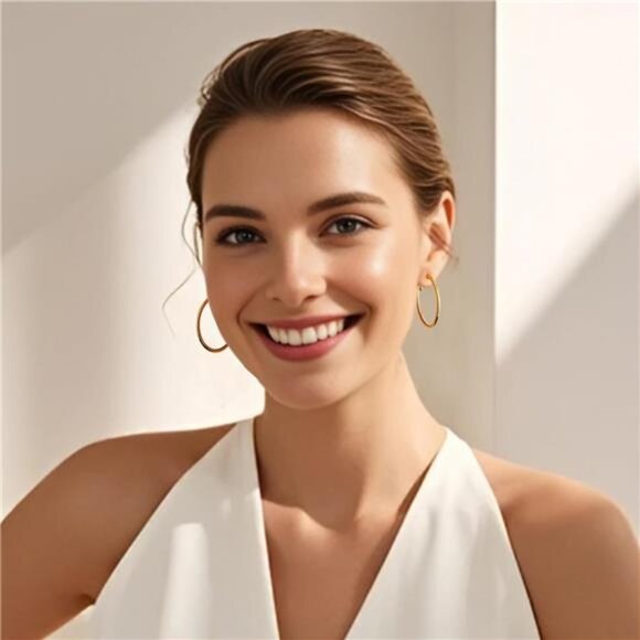 Hoop Earrings for Women 14K Real Gold Plated,925 Sterling Silver Post Gold hoops - Picture 4 of 7